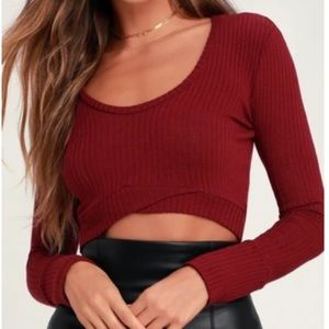 Wine Res Ribbed Long Sleeve Crop Top